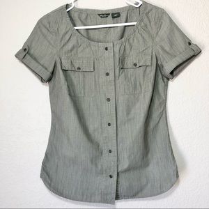 Eddie Bauer Womens Green Button Down Short Sleeve Top XS